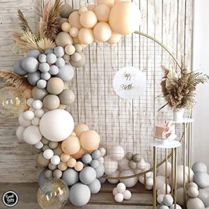 Sweet Baby Co. Neutral Balloon Garland Kit Arch with Matte Sand, Gray, Nude Beige Brown, White, Gold Balloons, Boho Bridal Shower Decorations, Birthday Party Decoration, Gender Reveal Backdrop