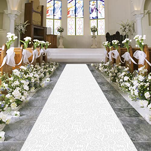 EZLucky Aisle Runner for Wedding Ceremony 3X100ft Includes Pull String, Scroll Pattern White Carpet Runner, Great for Wedding Ceremony, Party, Christmas Decorations, Indoor & Outdoor 50gsm Thickness