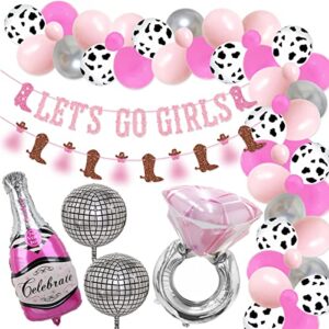 71 packs let’s go girls nashville bachelorette party kit pink and silver balloon arch, ring disco ball mylar balloon for nash bash western disco cowgirl bachelorette party decorations