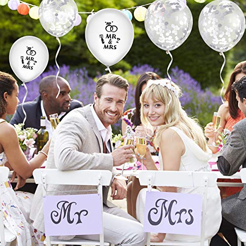 35 Pieces Wedding Balloons Romantic Mr Mrs Balloons Rose Gold Confetti Balloon for Wedding Anniversary Engagement Party (White)