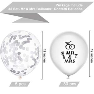 35 Pieces Wedding Balloons Romantic Mr Mrs Balloons Rose Gold Confetti Balloon for Wedding Anniversary Engagement Party (White)