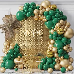 DNBOD Green and Gold Balloon Garland Kit, 132pcs Dark Green Balloon, Metallic Gold Balloon and Gold 4D Foil Mylar Balloon for Adult Birthday Bridal Shower Wedding Jungle Theme Party Decoration