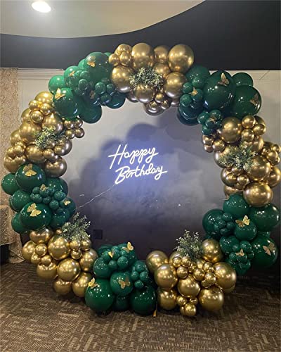 DNBOD Green and Gold Balloon Garland Kit, 132pcs Dark Green Balloon, Metallic Gold Balloon and Gold 4D Foil Mylar Balloon for Adult Birthday Bridal Shower Wedding Jungle Theme Party Decoration