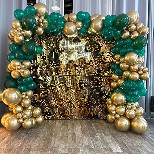 DNBOD Green and Gold Balloon Garland Kit, 132pcs Dark Green Balloon, Metallic Gold Balloon and Gold 4D Foil Mylar Balloon for Adult Birthday Bridal Shower Wedding Jungle Theme Party Decoration