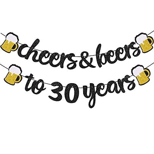 30th Birthday Decorations Cheers to 30 Years Banner for Men Women 30th Birthday Black Glitter Backdrop Wedding Anniversary Party Supplies Decorations Pre Strung