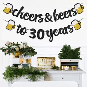 30th Birthday Decorations Cheers to 30 Years Banner for Men Women 30th Birthday Black Glitter Backdrop Wedding Anniversary Party Supplies Decorations Pre Strung