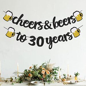 30th Birthday Decorations Cheers to 30 Years Banner for Men Women 30th Birthday Black Glitter Backdrop Wedding Anniversary Party Supplies Decorations Pre Strung