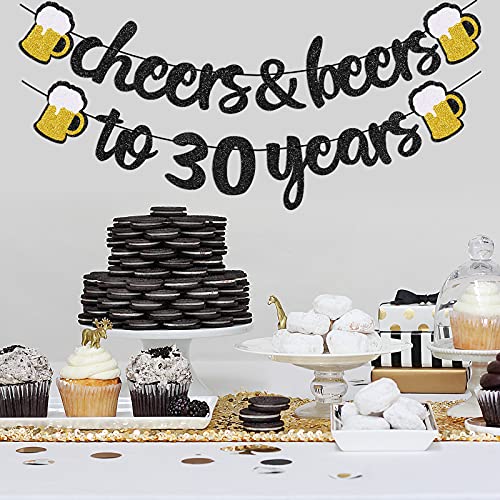 30th Birthday Decorations Cheers to 30 Years Banner for Men Women 30th Birthday Black Glitter Backdrop Wedding Anniversary Party Supplies Decorations Pre Strung