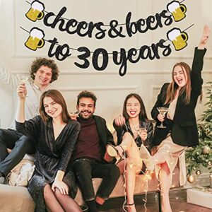 30th Birthday Decorations Cheers to 30 Years Banner for Men Women 30th Birthday Black Glitter Backdrop Wedding Anniversary Party Supplies Decorations Pre Strung