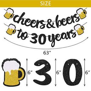 30th Birthday Decorations Cheers to 30 Years Banner for Men Women 30th Birthday Black Glitter Backdrop Wedding Anniversary Party Supplies Decorations Pre Strung