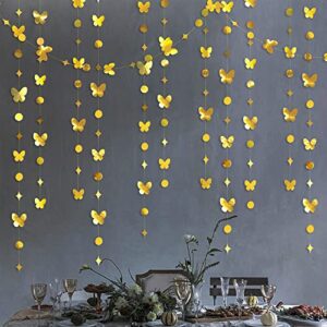40 ft gold butterfly garland metallic paper hanging polka dots star butterflies streamer banner for spring engagement wedding bridal shower baby shower bachelorette birthday party decorations supplies