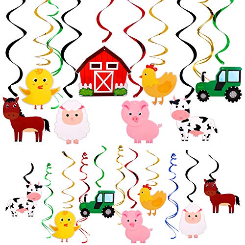 Farm Animal Hanging Swirls Party Ceiling Decorations Barnyard Theme Birthday Baby Shower Decor Event Supplies 30CT