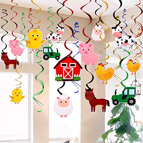 Farm Animal Hanging Swirls Party Ceiling Decorations Barnyard Theme Birthday Baby Shower Decor Event Supplies 30CT