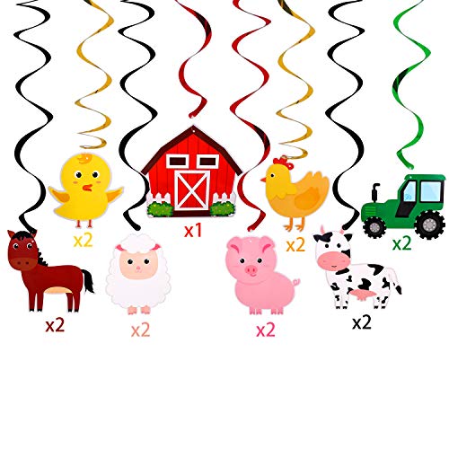 Farm Animal Hanging Swirls Party Ceiling Decorations Barnyard Theme Birthday Baby Shower Decor Event Supplies 30CT