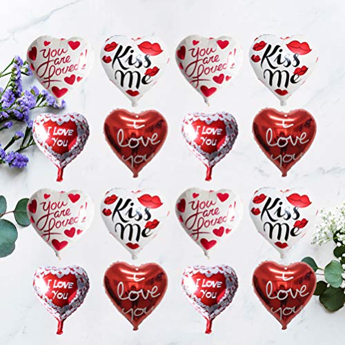 Amosfun Pack of 20 I Love You Balloons Valentines Day Party Decorations Heart Foil Balloon Kiss Me Ornaments Romantic Props for Wedding Supplies Random Style