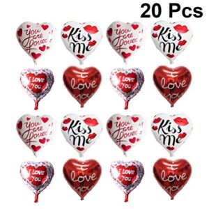 Amosfun Pack of 20 I Love You Balloons Valentines Day Party Decorations Heart Foil Balloon Kiss Me Ornaments Romantic Props for Wedding Supplies Random Style