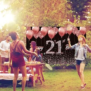 Vlipoeasn 21st Birthday Decorations for Her Rose Gold 21st Birthday Backdrop Banner Happy 21st Birthday Party Supplies 21 Years Old Birthday Decoration ( 72.8 x 43.3 Inch ) (21st backdrop)