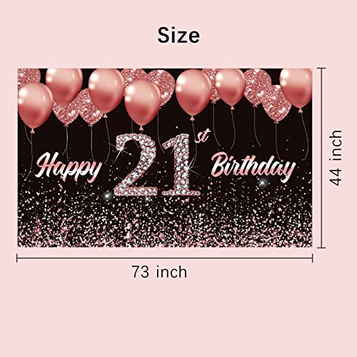 Vlipoeasn 21st Birthday Decorations for Her Rose Gold 21st Birthday Backdrop Banner Happy 21st Birthday Party Supplies 21 Years Old Birthday Decoration ( 72.8 x 43.3 Inch ) (21st backdrop)