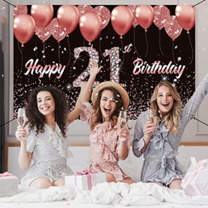 Vlipoeasn 21st Birthday Decorations for Her Rose Gold 21st Birthday Backdrop Banner Happy 21st Birthday Party Supplies 21 Years Old Birthday Decoration ( 72.8 x 43.3 Inch ) (21st backdrop)