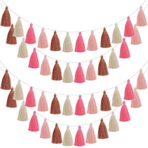 4 pieces tassel garland colorful boho tassel garland decorative felt banners wall hanging for festival pre assembled (rose red, pink, brown, khaki, 3.1 inch)