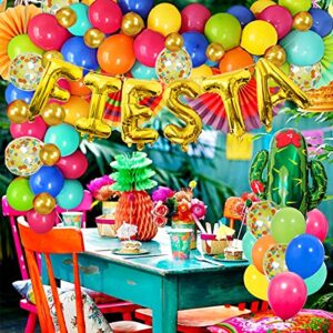 Fiesta Party Decorations Fiesta Balloon Garland Rainbow Fringe Backdrop Cactus Foil Balloon Latex Confetti Balloons with Tape Set for Mexican Luau Theme Party Decor