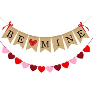 valentines day decorations, burlap be mine banner valentine’s day banner with heart signs for home wedding engagement decorations