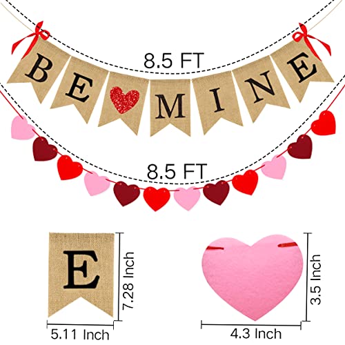 Valentines Day Decorations, Burlap Be Mine Banner Valentine's Day Banner with Heart Signs for Home Wedding Engagement Decorations