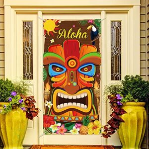 aloha door cover tiki wall hanging decor for summer aloha luau party front door banner porch sign for indoor outdoor decorations hawaiian luau party supplies photo backdrop, 35.4 x 70.9 inch