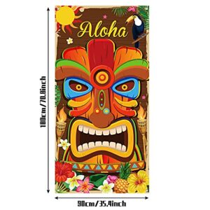 Aloha Door Cover Tiki Wall Hanging Decor for Summer Aloha Luau Party Front Door Banner Porch Sign for Indoor Outdoor Decorations Hawaiian Luau Party Supplies Photo Backdrop, 35.4 x 70.9 Inch
