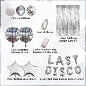 Silver Bachelorette Party Decorations Kit, Last Disco Bachelorette Party Balloons Banner with 4D Disco Balls, Silver Fringe Curtain for Bridal Shower, Nashville Bachelorette Party, Last Dance Party Decor