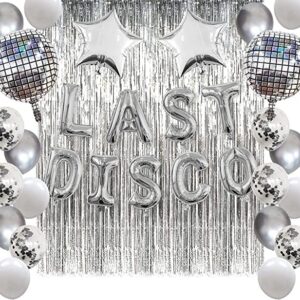 Silver Bachelorette Party Decorations Kit, Last Disco Bachelorette Party Balloons Banner with 4D Disco Balls, Silver Fringe Curtain for Bridal Shower, Nashville Bachelorette Party, Last Dance Party Decor