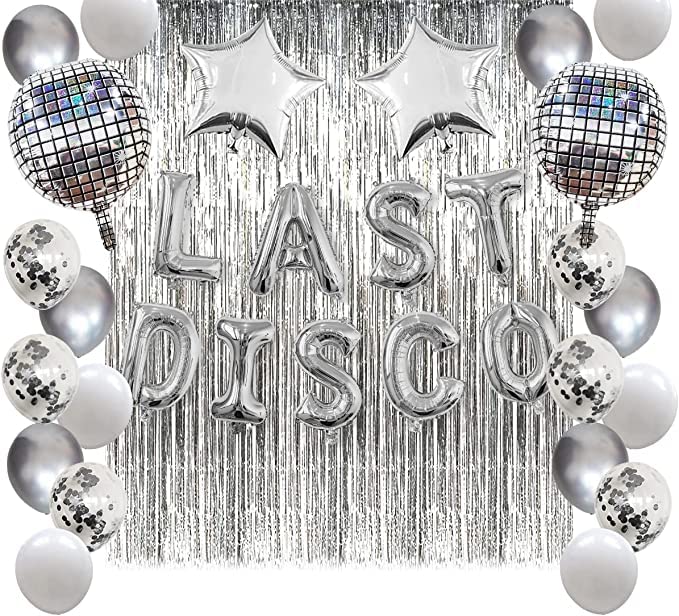 Silver Bachelorette Party Decorations Kit, Last Disco Bachelorette Party Balloons Banner with 4D Disco Balls, Silver Fringe Curtain for Bridal Shower, Nashville Bachelorette Party, Last Dance Party Decor