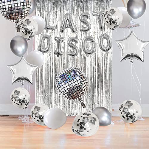 Silver Bachelorette Party Decorations Kit, Last Disco Bachelorette Party Balloons Banner with 4D Disco Balls, Silver Fringe Curtain for Bridal Shower, Nashville Bachelorette Party, Last Dance Party Decor