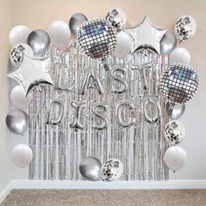 Silver Bachelorette Party Decorations Kit, Last Disco Bachelorette Party Balloons Banner with 4D Disco Balls, Silver Fringe Curtain for Bridal Shower, Nashville Bachelorette Party, Last Dance Party Decor