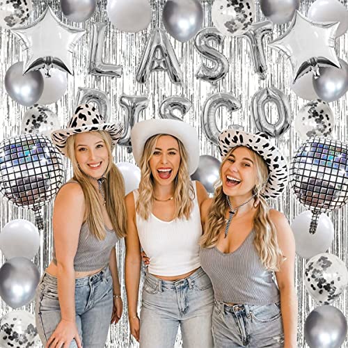 Silver Bachelorette Party Decorations Kit, Last Disco Bachelorette Party Balloons Banner with 4D Disco Balls, Silver Fringe Curtain for Bridal Shower, Nashville Bachelorette Party, Last Dance Party Decor