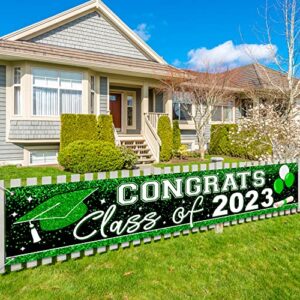 Large Class of 2023 Banner Green Congrats Grad Banner Backdrop Graduation 2023 Yard Sign for Graduation Party Supplies Graduation Decorations 2023 (Green)