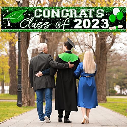 Large Class of 2023 Banner Green Congrats Grad Banner Backdrop Graduation 2023 Yard Sign for Graduation Party Supplies Graduation Decorations 2023 (Green)