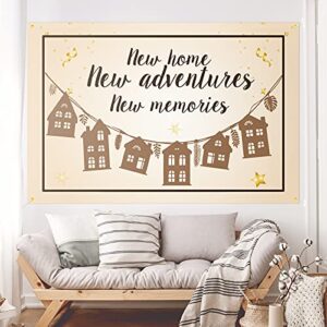 new home new adventures new memories backdrop banner decor brown – housewarming party theme decorations new house for women or men supplies