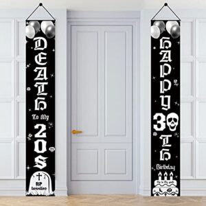 happy 30th birthday door banner decorations for women men, black white death to my twenties 30 birthday porch sign party supplies, rip to my 20s birthday theme funny party decor for outdoor indoor
