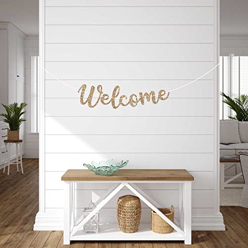 Pre-Strung Welcome Banner - NO DIY - Gold Glitter Welcome Banner in Script - Pre-Strung on 6 ft Strand - Classroom, Office, Front Door, Baby & Bridal Showers Party Decorations. Did we mention no DIY?