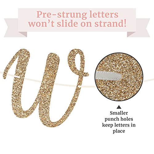 Pre-Strung Welcome Banner - NO DIY - Gold Glitter Welcome Banner in Script - Pre-Strung on 6 ft Strand - Classroom, Office, Front Door, Baby & Bridal Showers Party Decorations. Did we mention no DIY?