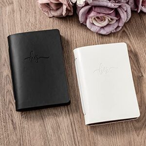 Calculs Handcrafted Wedding Vow Journals Set of 2 Black & White Authentic Cowhide Cover with His and Her Stamping