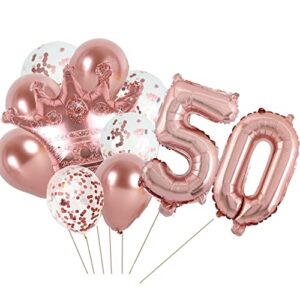 kungoon 50th birthday balloon,rose gold number 50 mylar balloon,funny 50th birthday/wedding anniversary crown aluminum foil balloon decoration for women/men.