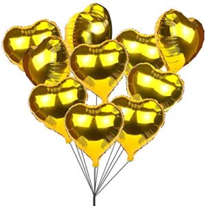 18″ heart balloons foil balloons mylar balloons for party decorations party supplies, 20 pieces (gold)