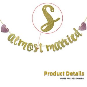 Almost Married Gold Glitter Banner for Engagement Sign Wedding Rehearsal Decorations Celebrations Party Decor Supplies