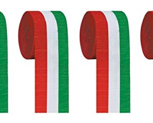 Beistle , 4 Piece Crepe Streamers, 2.5" x 30' (Red/White/Green)