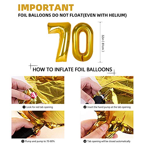 Trgowaul 70th Birthday Party Decorations Kit- Gold Glittery Cheers to 70 Years Banner, Pom Poms, 6Pcs Sparkling 70 Hanging Swirl, 1 Gold Number Balloon and 15 Confetti Balloons 70 Birthday Decoration