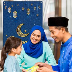 Ramadan Mubarak Decorative Door Cover Eid Mubarak Backdrop Hanging Ramadan Mubarak Door Banner Eid Al-fitr Celebration Decoration for Door Cover Muslim Ramadan Party Supplies, 5.9 x 2.9 Feet