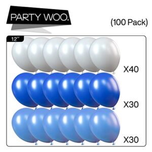 PartyWoo Blue and White Balloons 100 pcs 12 inch Royal Blue Balloons Light Blue Balloons White Balloons Blue Balloons Latex Balloons for Boys Christening, Cinderella Party, Boys 1st Birthday