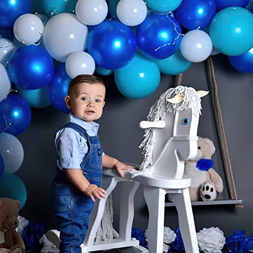 PartyWoo Blue and White Balloons 100 pcs 12 inch Royal Blue Balloons Light Blue Balloons White Balloons Blue Balloons Latex Balloons for Boys Christening, Cinderella Party, Boys 1st Birthday